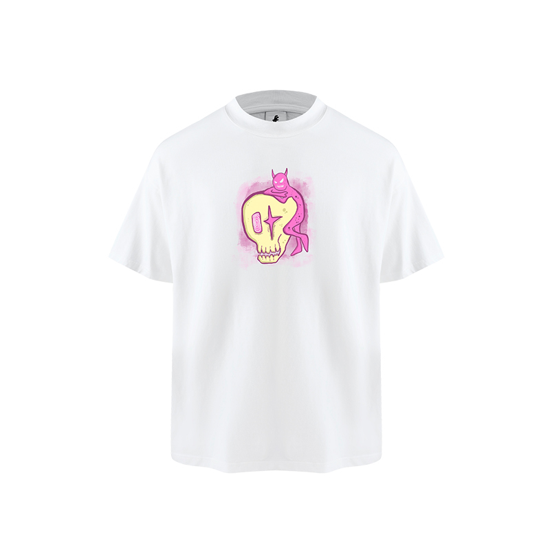 Forfearthat【Hippie Devil】Small Neckline American-Style Short-Sleeve T-Shirt for Men, High-Street Heavyweight with a High-End Feel, Half-Sleeve