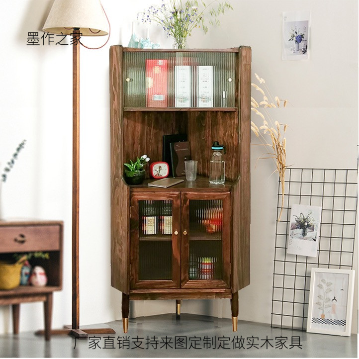European Retro Triangle Cabinet Simple Solid Wood Wall Corner Cabinet Corner Cabinet Restaurant Storage Cabinet Corner Cabinet