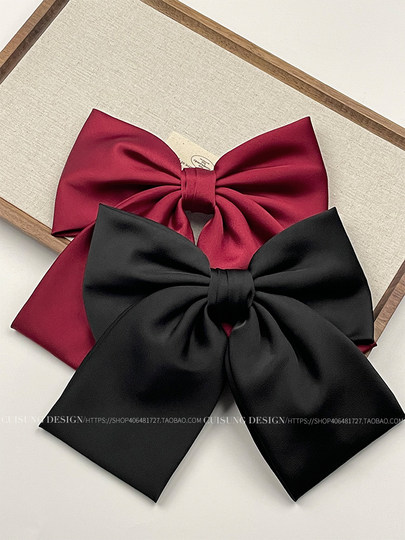Cui Shang Black Bow Hair Clip High-End Satin Back-Of-Head Spring Hairpin Internet Celebrity High-End Hair Accessory for Women