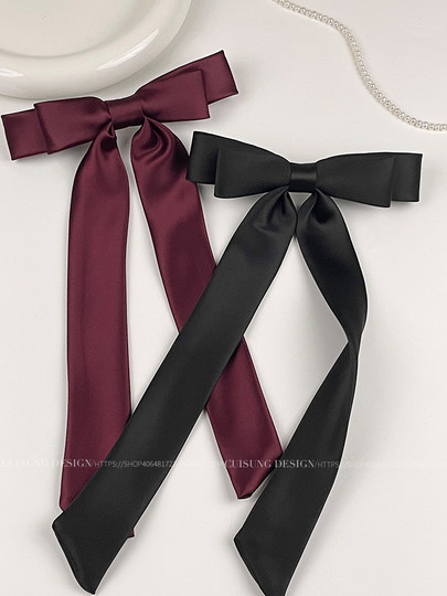 French-Style Bow Hairpin Headpiece with Satin Ribbon, Korean-Style High-End Top Clip, Elegant and Sweet Back-Of-Head Hair Accessory for Women