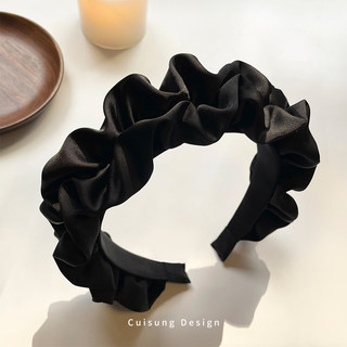 Black Pleated Headband for Women 2025 New Style High Crown Internet Celebrity Hairpin Summer Wide Edge Versatile Headband Hair Accessory