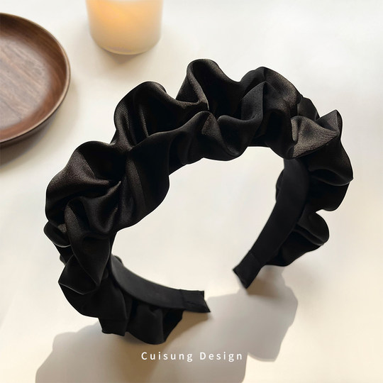 Black Pleated Headband for Women 2025 New Style High Crown Internet Celebrity Hairpin Summer Wide Edge Versatile Headband Hair Accessory