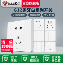Bull Switch Socket White G12 Single Open Double Control Multi-Control USB Five Holes 10A Air Conditioning 16A Network Wire TV Concealed