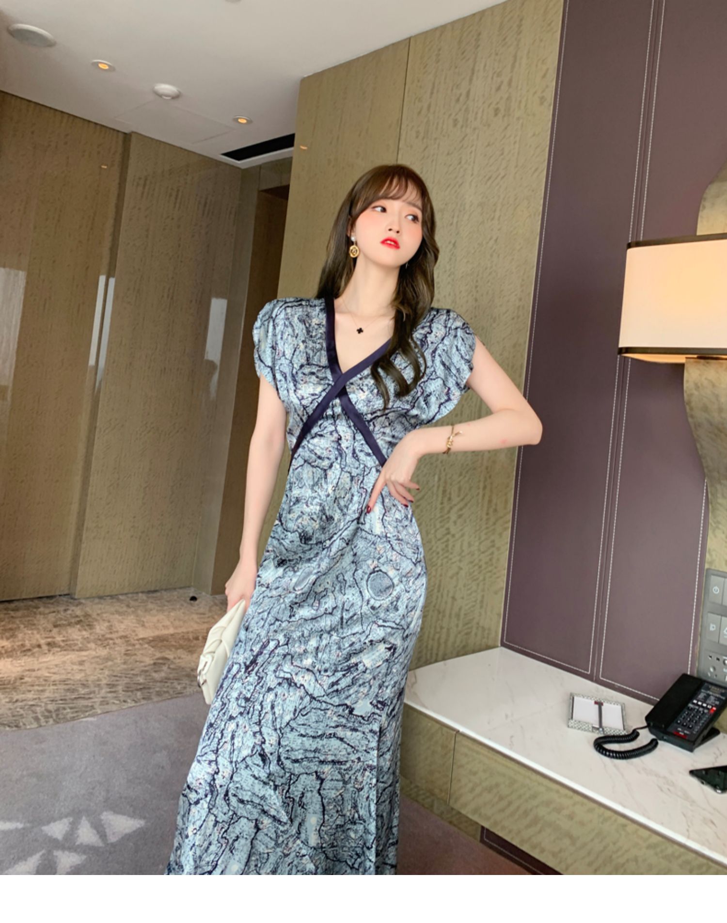 C7574 1540K VÁY ĐẦM LIỀN THÂN DÁNG DÀI NỮ ELOREGS MÙA HÈ HỌA TIẾT HOA CỔ CHỮ V THỜI TRANG NỮ G04 SẢN PHẨM MỚI