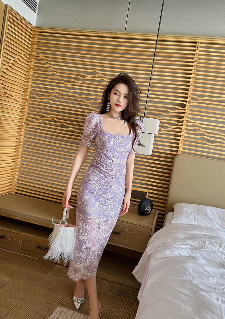 C7614 1900K VÁY ĐẦM LIỀN THÂN DÁNG DÀI NỮ ELOREGS TAY PHỒNG MÙA HÈ PHỤC CỔ CỔ ĐIỂN HỌA TIẾT HOA THỜI TRANG NỮ REN G05 SẢN PHẨM MỚI