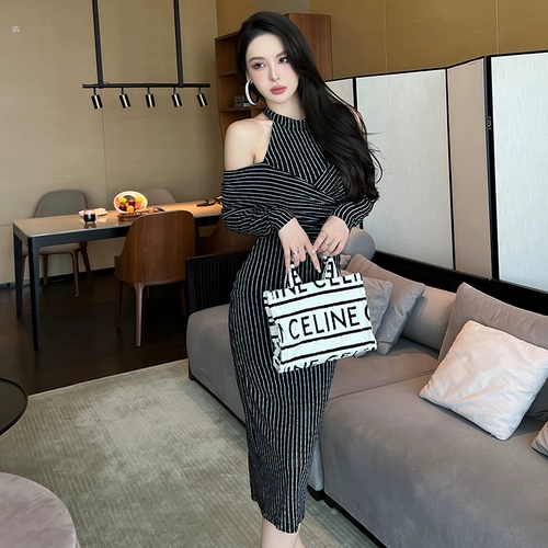 Сексуальное платье, лонгслив, длинная юбка, с рукавом, средней длины