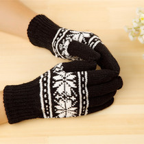 New gloves for women and men winter warm plus velvet ins Japanese snowflake knitted five-finger cycling windproof touch screen wool gloves
