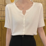 Брендовая летняя футболка с коротким рукавом, трикотажный короткий сиреневый цветной кардиган, высокая талия