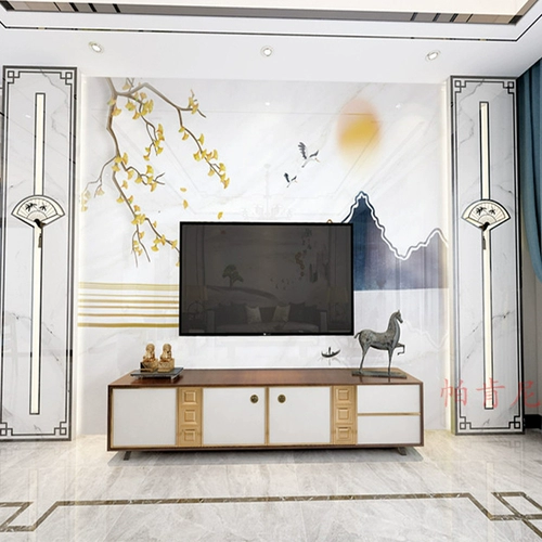 Новый китайский стиль гостиной телевизор Фон настенные металлические граница граница римские колонны настенные мраморные чернила просачивание