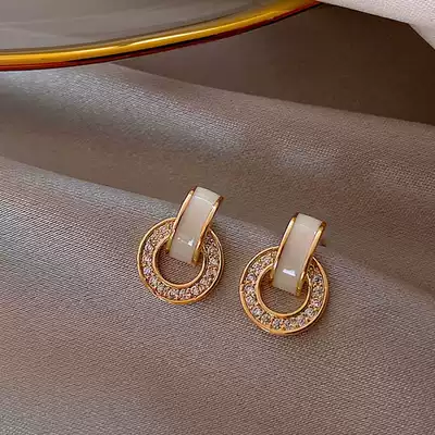 Senior light luxury gentle heart New trendo girl 925 sterling silver needle ear needle cat eye earring temperament simple earrings