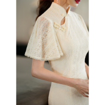 White qipao young with short section improvement 2021 new lace small crowdlaw style daily gown dress dress