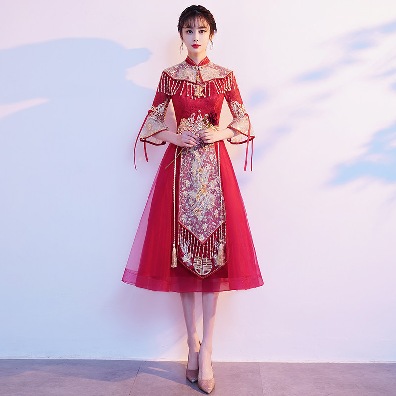 Qipao toast to the bride 2022 The new summer style red Chinese show and the small child wedding gown women's summer
