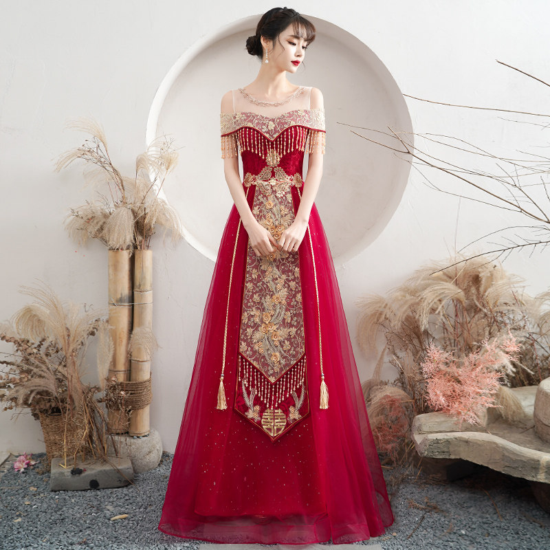 Toast dress bride 2021 new marriage red summer thin back-door tassel Chinese dress skirt female show wo clothing