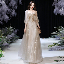 High-end banquets small evening dresses dress 2021 new temperament champagne with small crowns and a high level of luxury performance.