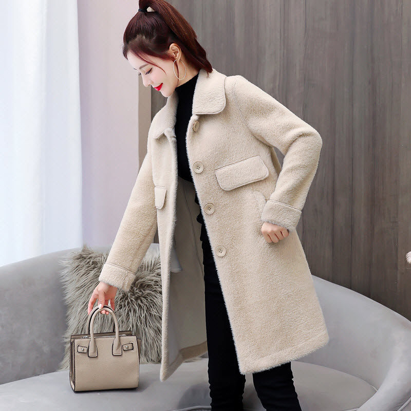 Water Mink Suede Jacket Woman Medium Long Version 2022 Autumn Winter Repair Body Slim Thickened Mince Dolls Collar Lamb Sweater Coat