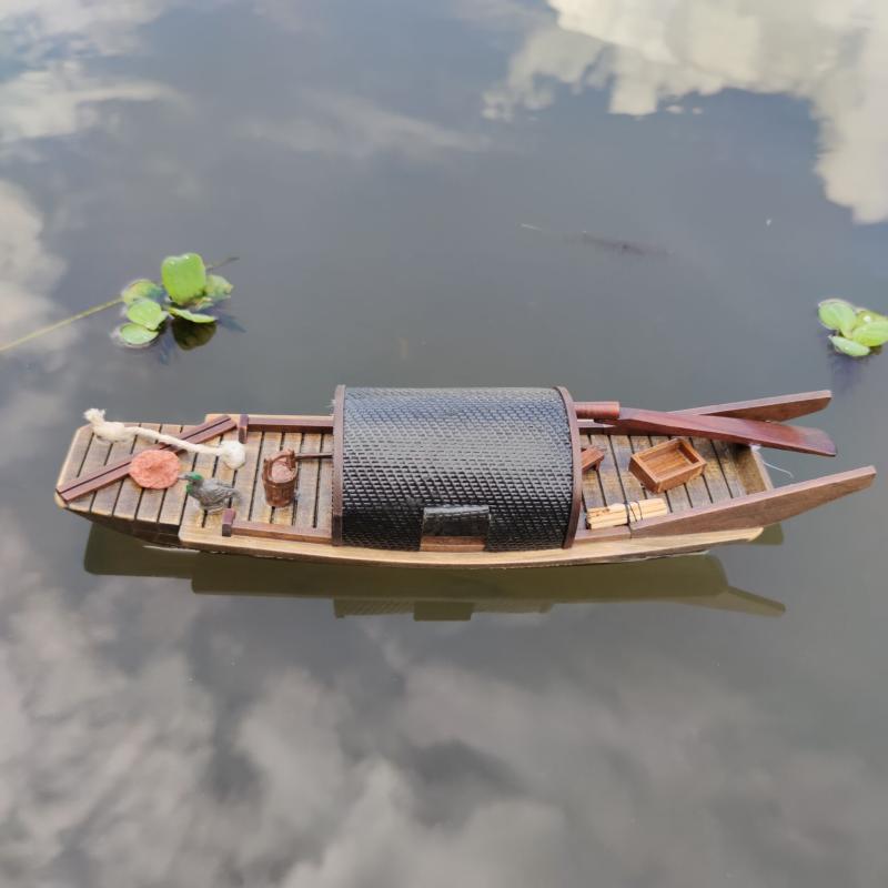 Solid wood waterproof sailboat model Panjing water floating pure handmade fishing boat Jiangnan Shaoxing water town Wu Peng boat gift