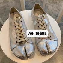 wellteaaa spring and summer new custom tabi split toe ninja trotter silver foil rendering polka dot canvas couple shoes