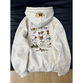 Cute dachshund puppy embroidered hooded sweatshirt for women in autumn and winter