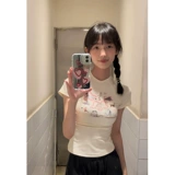 Летняя короткая брендовая футболка с коротким рукавом, облегающий крой