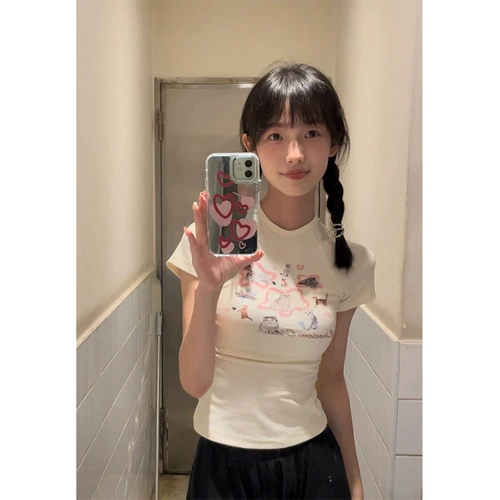 Летняя короткая брендовая футболка с коротким рукавом, облегающий крой