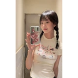 Летняя короткая брендовая футболка с коротким рукавом, облегающий крой