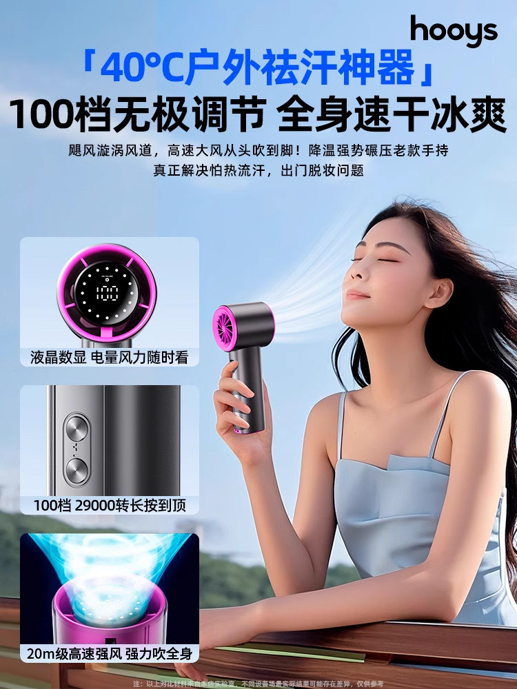 Free Shipping[Ultra-High-Speed Energy-Saving Mini Fan]Hooys Powerful Wind Handheld Fan with Long Battery Life 2026 New Model Desktop Silent Outdoor Mini Portable Small Electric Fan