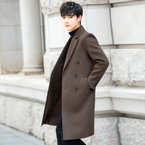 Double-sided wool coat mens long knee Korean handsome windbreaker winter thick mens cashmere woolen coat