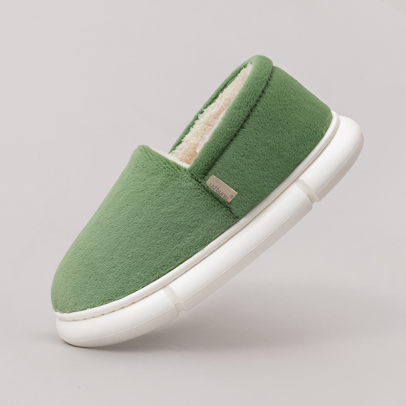 Mustard GreenBag heel Cotton slippers Plush keep warm lovers men and women Autumn and winter indoor Thick bottom non-slip fashion House household Soft bottom