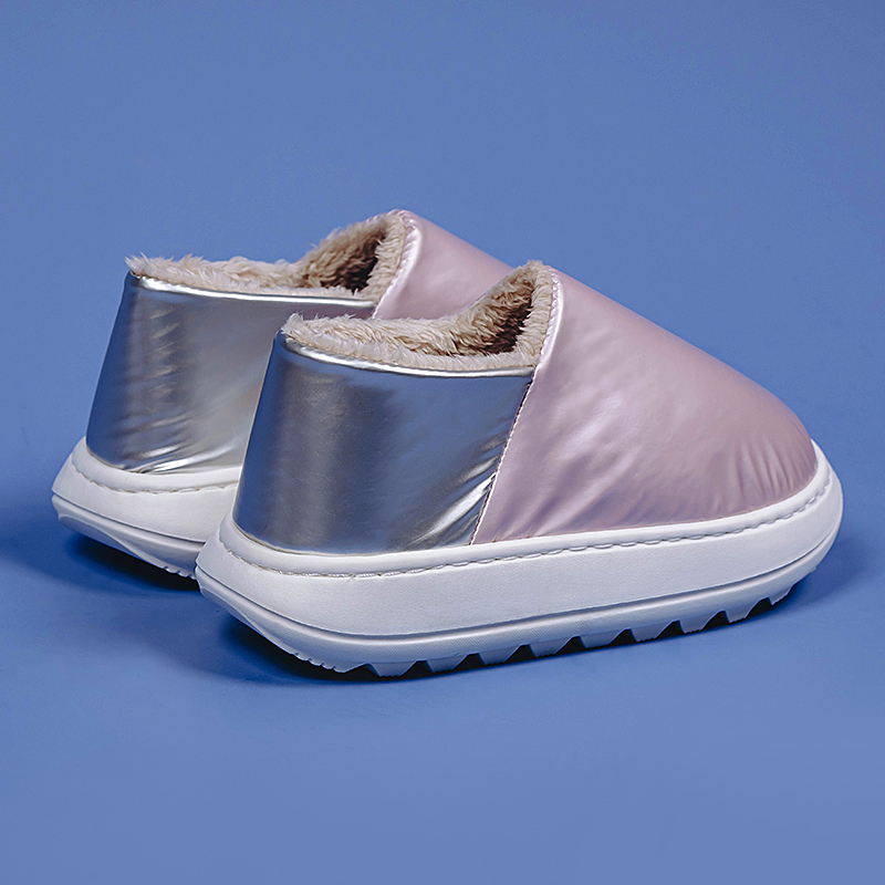 Pink [Down Bag Heel]Bag heel Cotton slippers Plush keep warm lovers men and women Autumn and winter indoor Thick bottom non-slip fashion House household Soft bottom