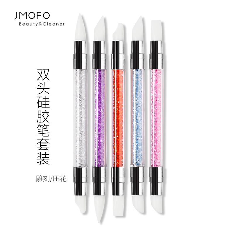 Nail Art Double-Ended Silicone Pen for Hollow Carving, Carving, Pressing Stickers, Magic Mirror Powder, Glitter, Dotting Tools, Pressing Stick