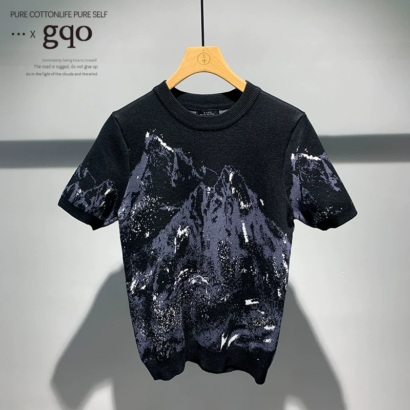 Связанная трендовая кофта с круглым воротом, с коротким рукавом, slim fit, корейский стиль