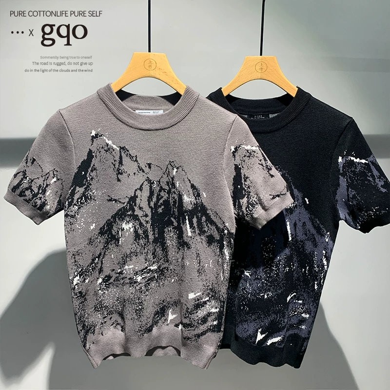 Связанная трендовая кофта с круглым воротом, с коротким рукавом, slim fit, корейский стиль