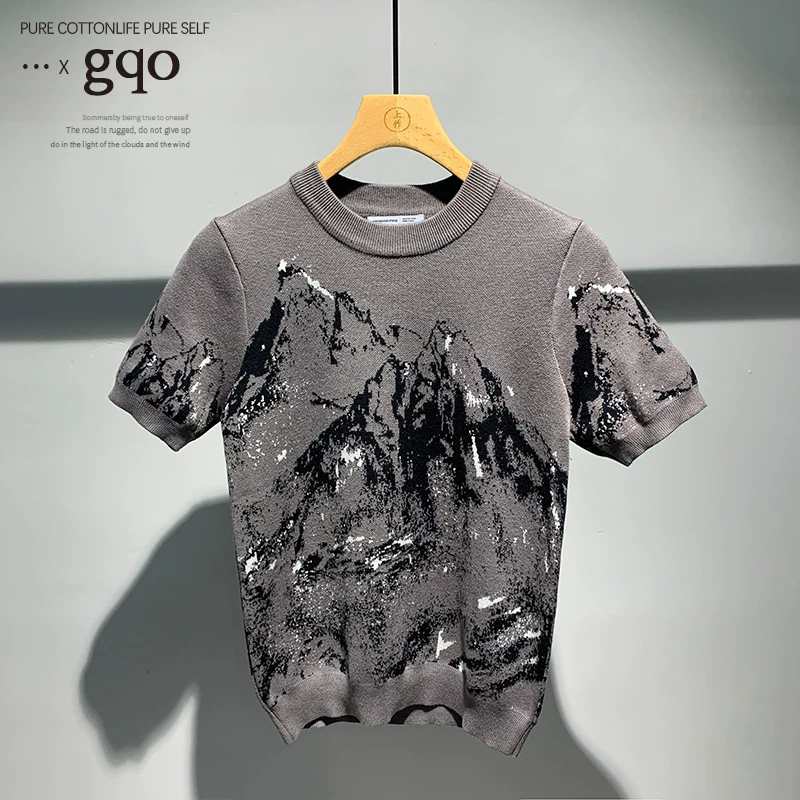 Связанная трендовая кофта с круглым воротом, с коротким рукавом, slim fit, корейский стиль