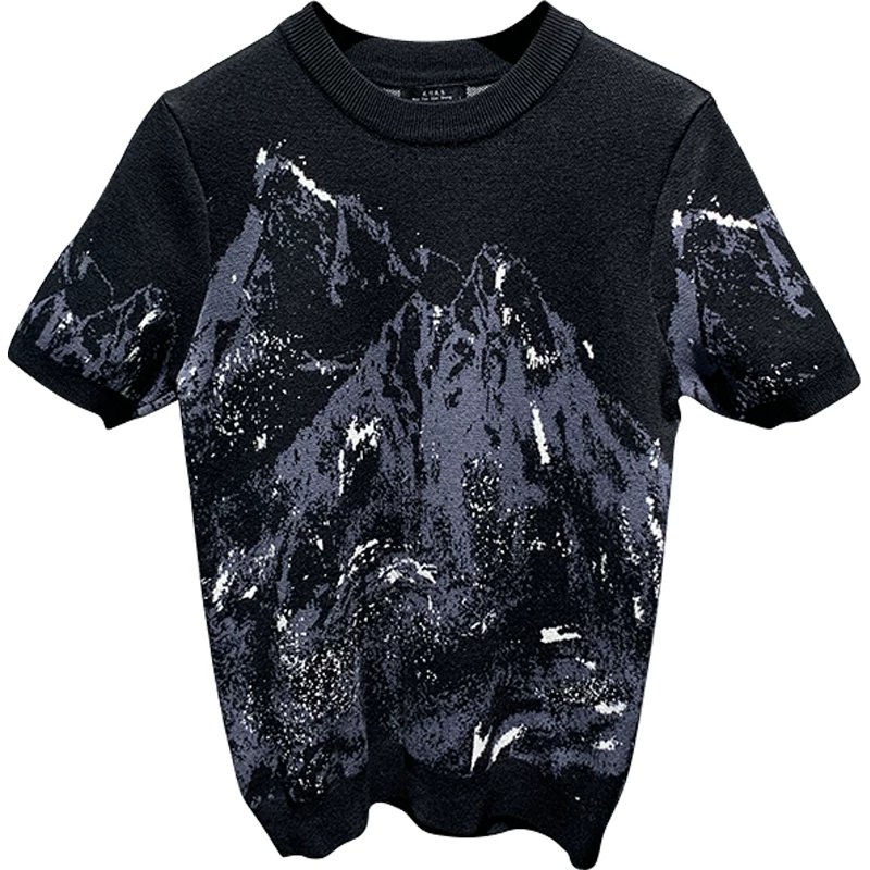 Связанная трендовая кофта с круглым воротом, с коротким рукавом, slim fit, корейский стиль