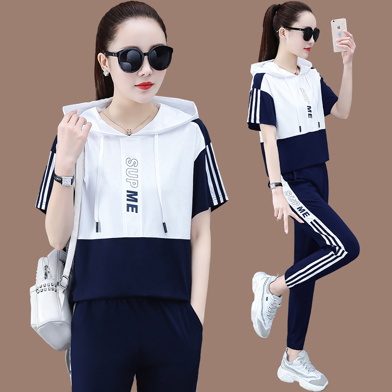 The casual suit women summer 2023 new fashion loose thin sleeve short sleeve trousers sportswear suit two pieces
