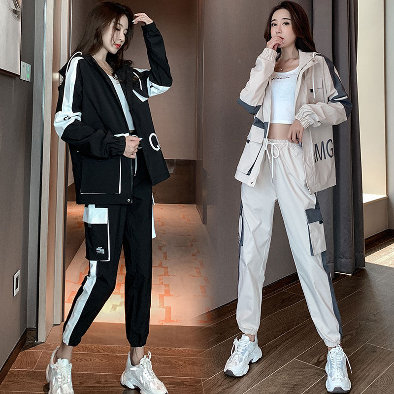 Sports suit women's long sleeve spring wear 2022 new casual loose fashion fashion brand middle school student workwear two-piece set