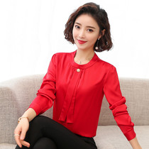 Chiffon shirt women's long sleeve shirt foreign style red shirt 2022 new spring dress with base coat spring