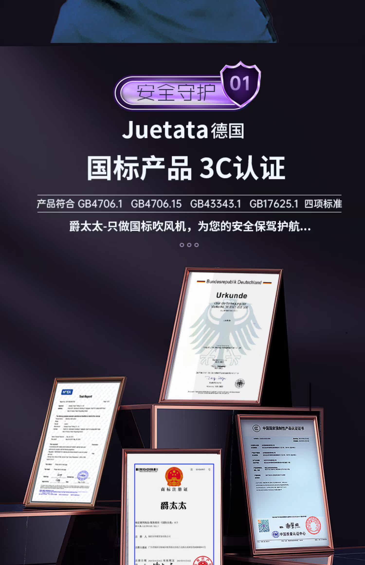 德国Juetata发廊电吹风机家用负离子护发大功率风力恒温速干风筒