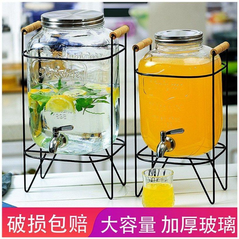 Transparent glass barrel special bubble wine bottle with tap sweet table drinks barrel cold bucket juice tank sealing tank