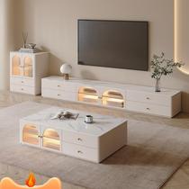 Cream style light luxury slate TV cabinet simple modern coffee table combination small apartment living room floor 2023 new style