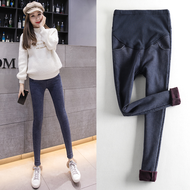 Pregnant women's jeans autumn and winter style plus velvet thick fashion autumn pregnant women's underwear underwear outer wear pants autumn and winter trousers