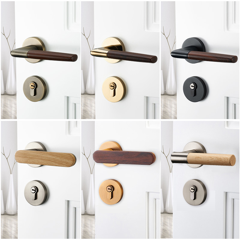 New Chinese style door lock indoor bedroom home door lock wood grain gold lock door handle muted magnetic suction wood door lock