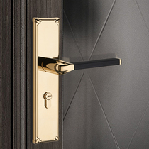 Room door lock Bedroom door handle Leather interior light luxury gold mute magnetic black split lock wooden door lock