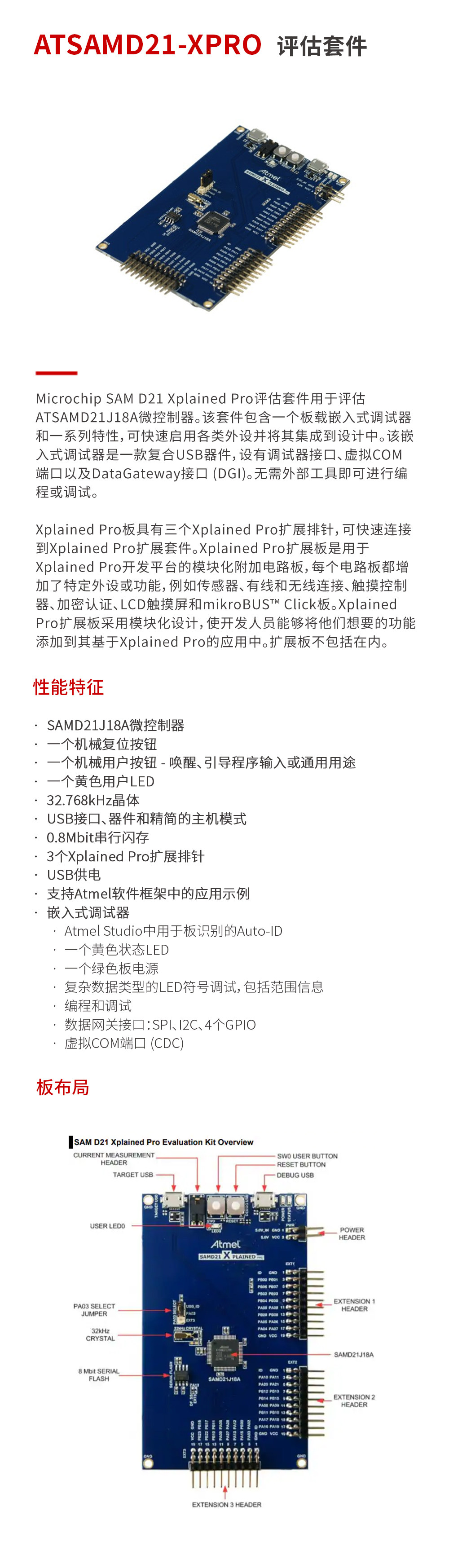 Microchip ATSAMD21-XPRO 评估套件 MCU32 Tools产品详情介绍