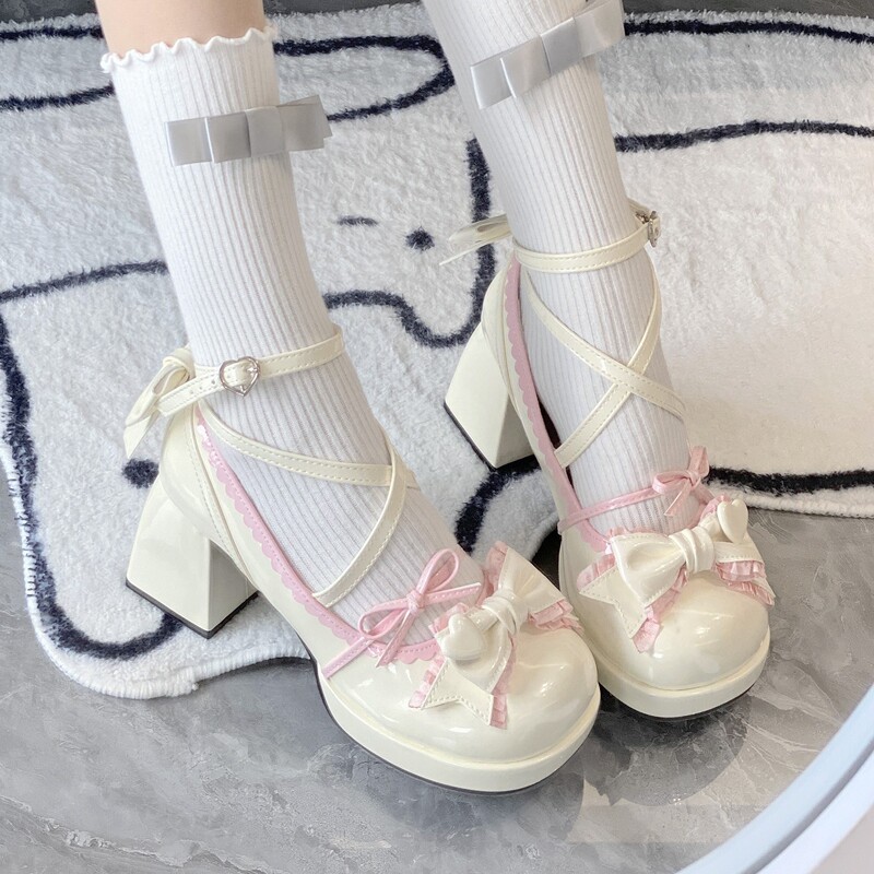 Nai Fu Party 2.0 Mid-Heel Platform Lolita Shoes, Quqi Biscuit Original Cute and Sweet Japanese-Style Single Shoes for Women
