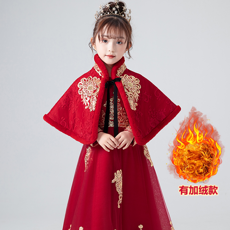 Children's dress Princess dress 2021 New Year's dress temperament girls puffy gauze birthday show plus velvet long sleeve winter