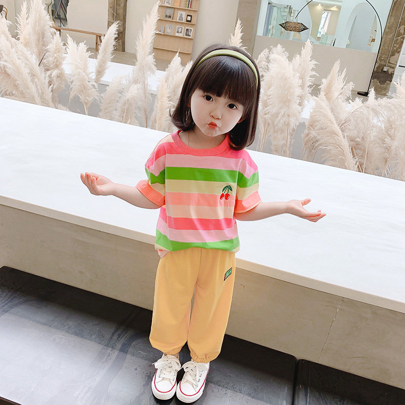 Girls Summer T-shirt Set New Baby Pure Cotton Gas Children's Clothes Summer Mosquito Pants Two Pieces
