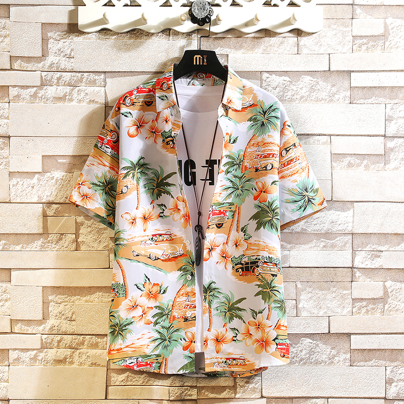 Hawaiian Floral Shirt Men's Short-Sleeved Ice Silk Quick-Drying Seaside Vacation Men's Clothing Sanya Travel Couple's Clothing Beach Shirt