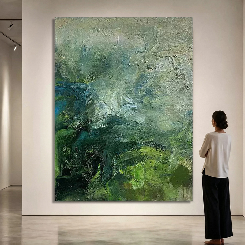 Hand-Painted Oil Painting "Qinglan Canyon" Abstract Texture Decorative Painting for Entryway, Living Room Sofa Background Wall, Green Hanging Painting Hand-Painted Oil Painting "Qinglan Canyon" Abstract Texture Decorative Painting for Entryway, Living Room Sofa Background Wall, Green Hanging Painting
