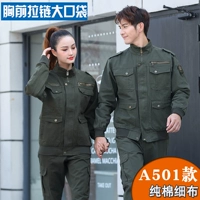 Хлопковый костюм в стиле милитари А501 зеленого цвета